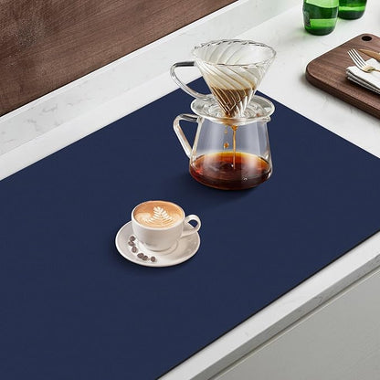 WISELIFE Coffee Mat Super Absorbent Dish Drying Mat Coffee Bar Accessories Match with Machine Large Drying Mats for Kitchen Counter 18" W x 36" L, Blue