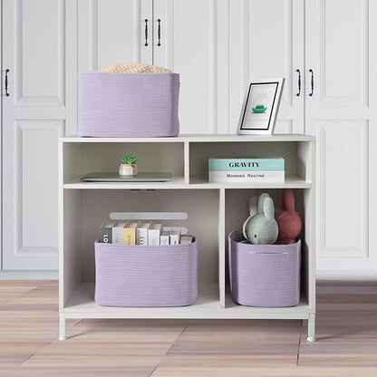 Cotton Rope storage Basket Bins Woven Basket for Organizing Shelves 15X10X9.3" Rectangle Decorative Baskets For storage Clothes Toys Books Towels Nursery basket organizer 3 pack purple or lavender