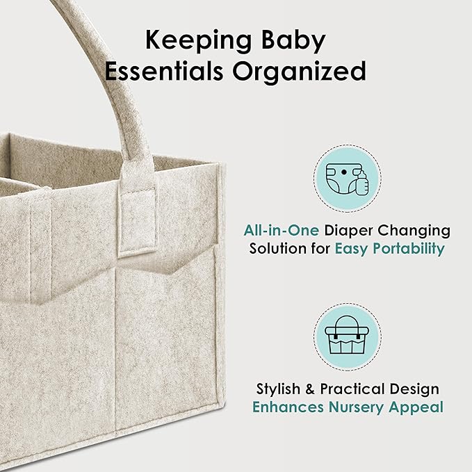 HIPHOP PANDA 2-Pack Diaper Caddy Organizer - Nursery Storage Bin & Car Organizer for Diapers, Wipes, and Baby Essentials - Dual-Color Solid Set (Caramel/Oatmeal), Regular Size