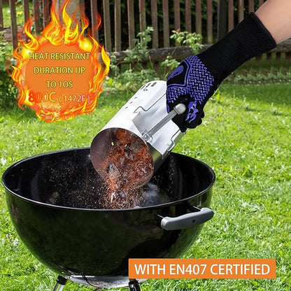 BBQ Fireproof Gloves, Grill Cut-Resistant Gloves 1472°F Heat Resistant Gloves, Non-Slip Silicone Oven Gloves, Kitchen Safe Cooking Gloves for Oven Mitts,Barbecue,Cooking, Frying, Blue（2 Pairs）