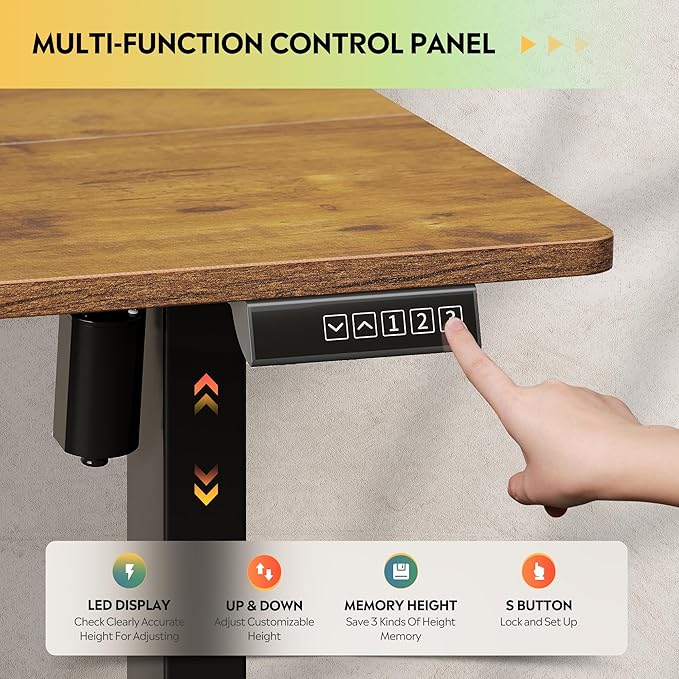 DEVAISE 55 x 28 Inches Electric Standing Desk, Adjustable Height Stand up Desk, 28" Deeper Desktop Sit to Stand Desk with 3 Memory Preset, Adjustable Computer Desk for Home Office (Rustic Brown)