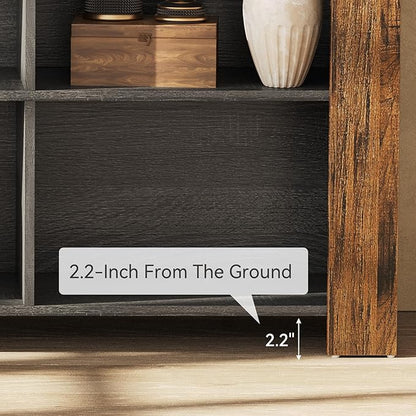 LITTLE TREE TV Stand with Storage, 63-Inch Entertainment Center with Shelves, Modern Media Console for Television up to 65" for Living Room, Bedroom, Brown + Black