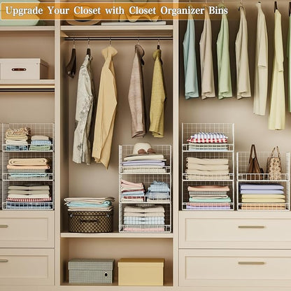 Yociyoga Closet Organizers and Storage Basket- 3-Tier Stackable Storage Bins, Foldable Closet Shelf Organizer Basket, Stackable Clothes Organizers Shelves for Home Organizer System(Patent 30022416)