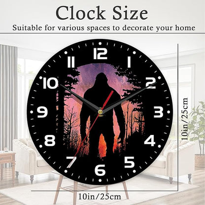 Wall Clock, 10 Inch Silent Non-Ticking Home Kitchen Decor, Battery Operated for Bathroom Bedroom Living Room Office(Bigfoot Forest Moon)