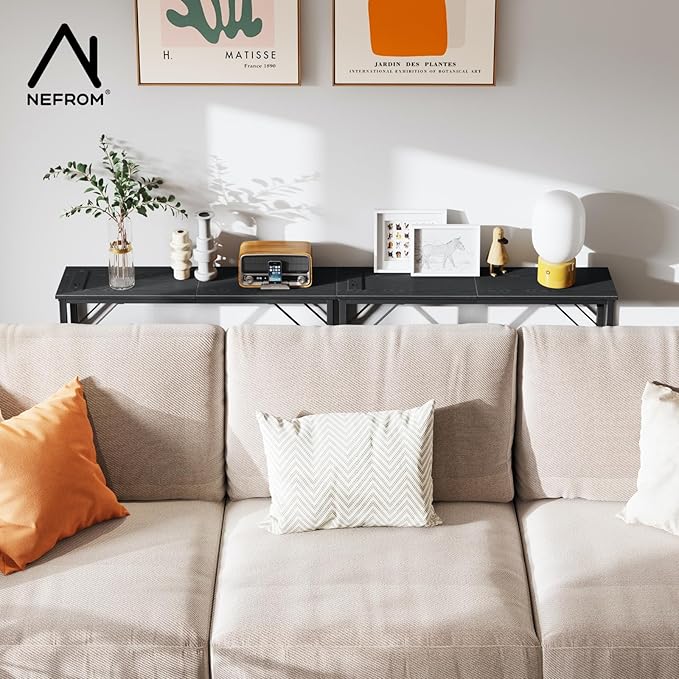 31.5‘’ Console Table, Skinny Entryway Table with Fast-Charging Station, Narrow Long Sofa Table, Behind Slim Couch Table for Entrance, Hallway, Living Room Decor ST-BK80-1