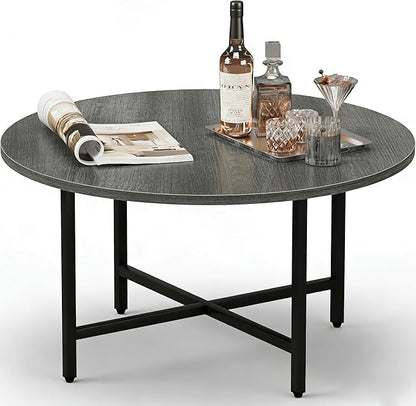 Coffee Table, 23.6" Coffee Tables for Living Room, Round Coffee Table with Metal Frame, Floor Table for Sitting on The Floor, Home, Office, Elegant Gray