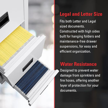 FireKing Turtle Vertical 2 Drawer Legal and Letter Fire Safe File Cabinet with Key Lock, 1 Hour Fire Rated, UL Rated & Water Resistant Home Safe, Filing Cabinet, Made in The USA, Arctic White