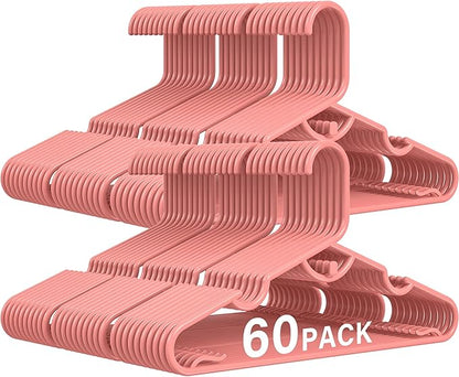 60 Pack Baby Clothes Hangers - 11.4"x6.7" Plastic Toddler Hangers, Durable Small Infant Hanger Stackable Design with Anti-Slip, Perfect for Standard Closet, Nursery & Children's Clothes