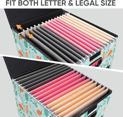 BALEINE File Organizer Box with Lid, Collapsible File Folder Organizer with Plastic Slide, Hanging File Folder Box for Office Document Storage (1 Pack, Spring Stroll)