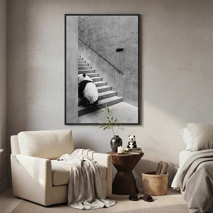 Framed Modern Black and White Wall Art, Modern Animal Panda Canvas Prints Paintings Artwork for Walls, Minimalist Panda Pictures for Living Room Bedroom Dining Room Lounge Office Wall Decor 24x36 In