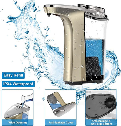 PZOTRUF Automatic Soap Dispenser, Touchless Dish Soap Dispenser 17oz/500ml with Infrared Sensor, 5 Adjustable Soap Dispensing Levels, Liquid Hand Dispenser for Bathroom Kitchen Sink(Champagne Gold)