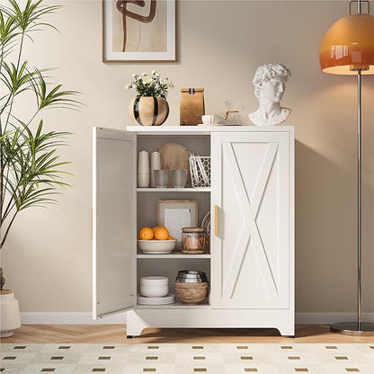 COFaR White 39" H Double Door Metal Storage Cabinet, Heavy Duty Kitchen Organizer & Coffee Bar with Adjustable Shelves, 150 lbs Top Capacity, 3-Tier Filing Cabinet for Pantry, Home Office, Dorm