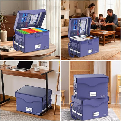 DocSafe 5200°F Fireproof Document Box with Lock,Heat Insulated File Organizer Storage with Pockets,Collapsible Portable Home Office File Safe Box with Handle for Hanging Letter/Legal Folders, Blue