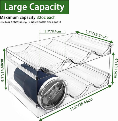 Spaclear 2 Pack Water Bottle Organizer, Stackable Kitchen Pantry Storage Shelf, Plastic Water Bottle Holder for Cabinet and Fridge Organization