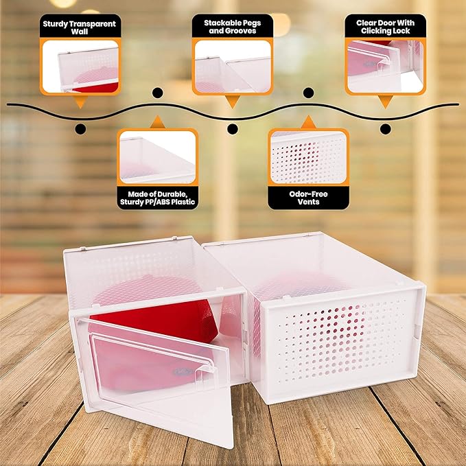 Boxy Concepts Plastic Hat Organizer - 6-Pack, 13" x 5.5" x 9" - Easy Assembly Hat Organizer for Wall - Stackable Transparent Baseball Cap Storage - Space-Saving Cap Holder for Closet