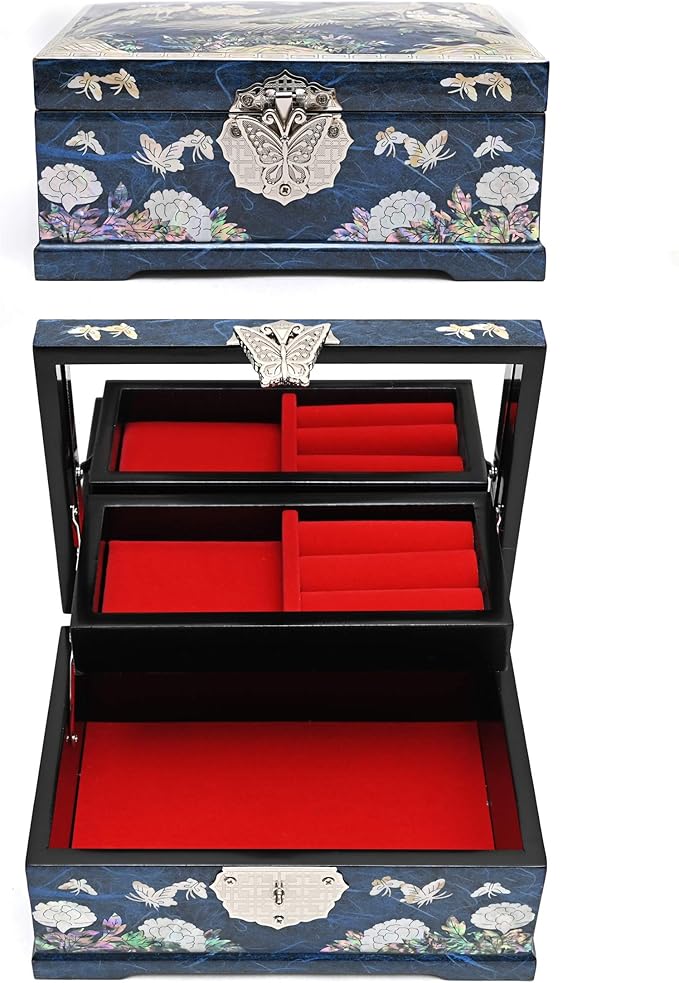 MADDesign Mother of Pearl Jewelry Box Multilevel Peacock Design