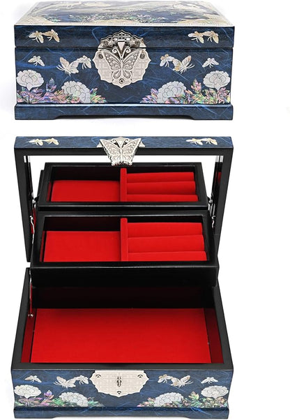 MADDesign Mother of Pearl Jewelry Box Multilevel Peacock Design