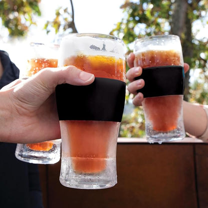Host FREEZE Beer Glasses, Frozen Beer Mugs, Freezable Pint Glass Set, Insulated Pint Glass to Keep Your Drinks Cold, Double Walled Insulated Glasses, Tumbler for Iced Coffee, 16oz, Set of 2, Black