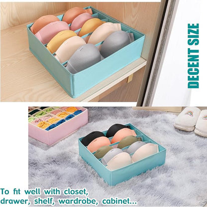 Bra Storage Drawers Organizer for Clothing Underwear Drawer Organizer Dividers Foldable Storage Cube Bins for Bra,Socks, Underwear,3 Pack （Light Green）