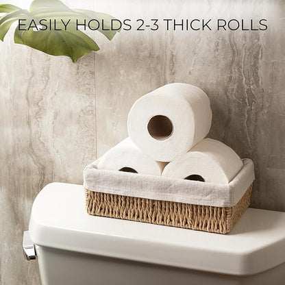 Beautiful Toilet Paper Storage Basket Set of 2 – Decorative Wicker Bathroom Organizer for Toilet Tank Trays - Quality Holder Bin for Shelves Fits Perfectly with Any Bathroom Decor