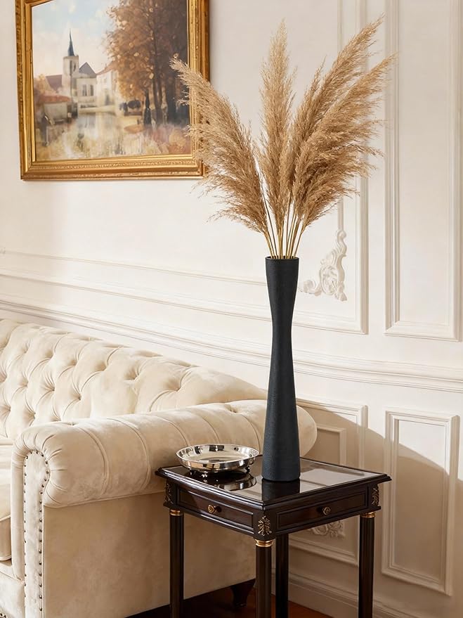 16.5 Inch Tall Skinny Ceramic Flower Vase, Dark Gray, 100% Handmade, Excellent Quality, Ideal for Home Decoration, Wedding, Birthday, Event, Centerpiece, Table, Floor Vase