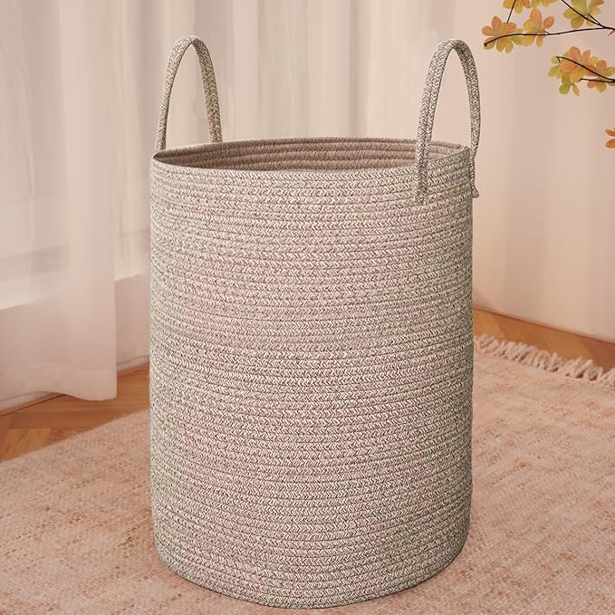 JMvicyroam Large Woven Laundry Basket Hamper,100L Cotton Rope Storage Bin for Blankets,Toys and Clothes,Decorative Tall Nursery Hamper for Living Room,Baby Nursery,Bathroom and Bedroom,Oatmeal