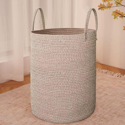 JMvicyroam Large Woven Laundry Basket Hamper,100L Cotton Rope Storage Bin for Blankets,Toys and Clothes,Decorative Tall Nursery Hamper for Living Room,Baby Nursery,Bathroom and Bedroom,Oatmeal