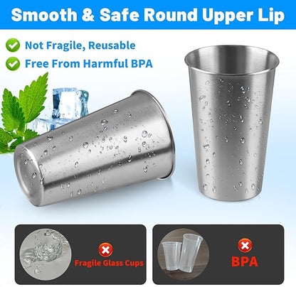 150Pack 16 oz Stainless Steel Pint Cups,Stainless Steel Cup,Pint Cup Tumbler，water Tumbler,Stackable,Reusable,BPA Free, (150)