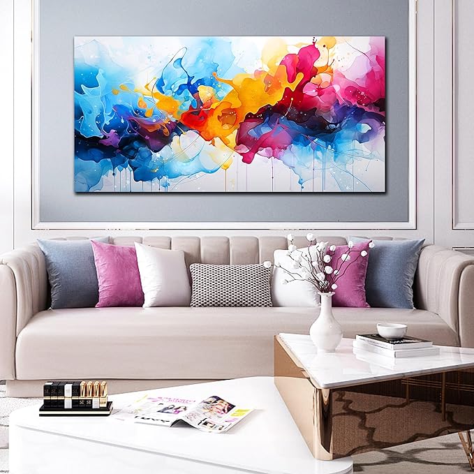 Alsingbago Colorful Abstract Canvas Wall Art for Living Room Bedroom Home Office Modern Wall Decor Blue Orange Pink Gray Abstract Picture Ready to Hang Size 30x60