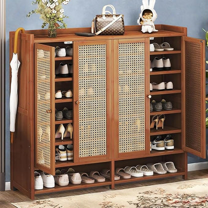 8 Tier Bamboo Shoe Storage Cabinet with Acrylic Door, 38-41 Pairs Shoe Rack for Closet, Shoe Storage Cabinet for Hallway Living Room (Brown)