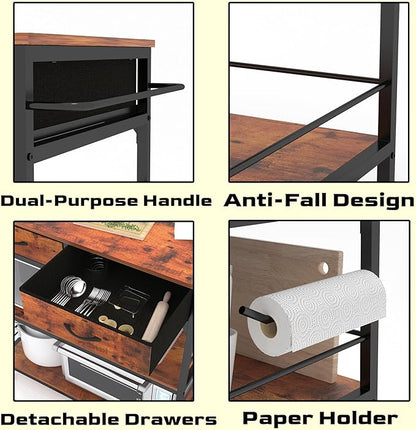 Kitchen Island with Storage,Rolling Kitchen Island Cart with Power Outlet,Industrial Kitchen Island on Wheels,Kitchen Cart for Home