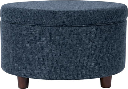 HomePop Round Storage Ottoman - Textured Navy