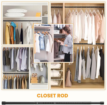 Oval Closet Rod for Hanging Clothes Adjustable Closet Rods 18 to 75 Inch Heavy Duty Black Poles Bar Closet Rod Expandable for Wardrobes Laundry RV