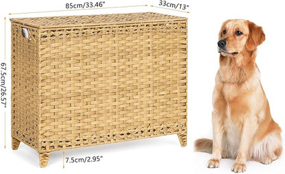Laundry Hamper with 4 Removable Liner Bags; 176L Handwoven Rattan Laundry Basket with Lid & Heightened Feet; Clothes Hamper with Side Handles (Natural)
