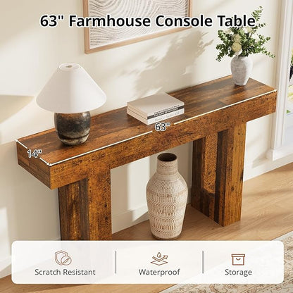 63 Inches Long Console Table for Entryway with Drawers, Wooden Sofa Table Behind Couch, Entry Table for Living Room, Foyer, Hallway, Distressed Brown