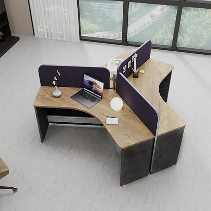 3 Person Office Cubicle Desk Workstation with Drawers & Built-in Power Outlets, Adjustable Wall Partitions, Layouts for Startups and Modern Workspaces,Black Fabric Panels