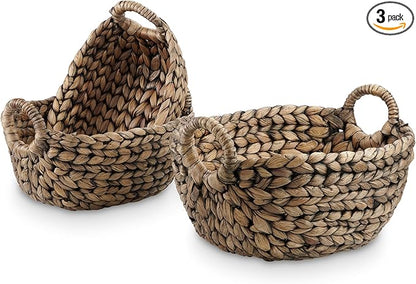 Set of 3 Wicker Storage Baskets for Organizing - Woven Decorative Baskets with Handles - Organizers for Bathroom, Kitchen, and Shelves (Espresso)