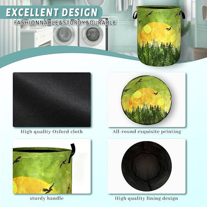 Watercolor Sunset Laundry Basket Foldable Forest Laundry Hamper Oxford Cloth Colorful Tote Bag Clothes Toy Storage Bucket For Bathroom/Laundry Storage/Bedroom 18.9 x 16.5 Inch