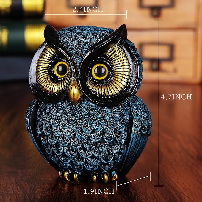 Artpaul Owl Statue Home Decor - Small Figurines for Shelves, Office, Living Room - Decorations and Gifts for Owl Lovers (Blue)