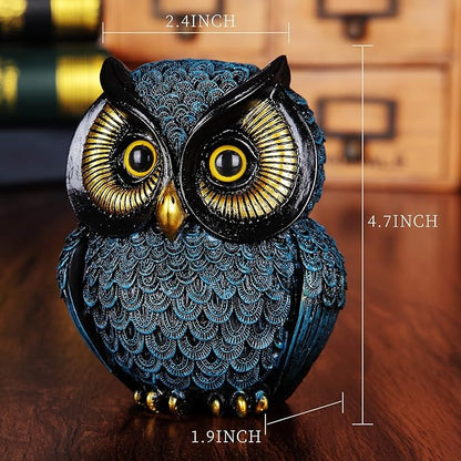 Artpaul Owl Statue Home Decor - Small Figurines for Shelves, Office, Living Room - Decorations and Gifts for Owl Lovers (Blue)