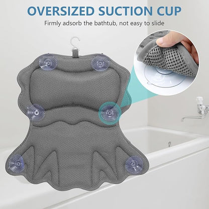 SetSail Bath Pillow, Relaxing Bath Pillows for Tub Neck and Back Support Soft 4D Breathable Air Mesh Ergonomic Bathtub Pillow with 6 Strong Suction Cups and Hook Luxury Bathroom Accessories,Grey