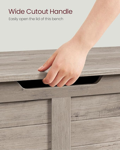 VASAGLE Storage Chest, Storage Bench with 2 Safety Hinges, Farmhouse Style, 15.7 x 39.4 x 18.1 Inches, for Entryway, Bedroom, Living Room, Heather Greige ULSB061K02