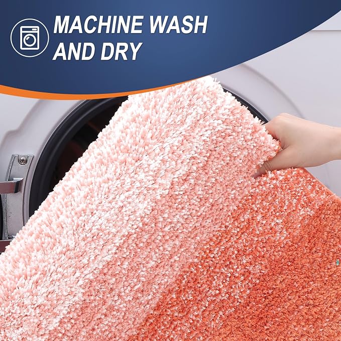 OLANLY Bathroom Runner Rugs Mat 44x24, Extra Soft Absorbent Microfiber Bath Rugs, Rubber Backing, Quick Dry, Washable Long Bath Mats for Bathroom Floor, Tub and Shower, Home Decor Accessories, Coral