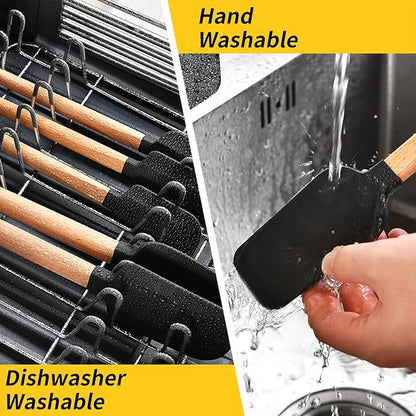 2016 New Year Healthy Cooking, 5 Pieces Silicone Scraper Set - Non-Stick Kitchen Scraper Tools, Heat Resistant up to 600°F, Food Grade Baking Utensils, for Cooking, Stirring, Piping - Black