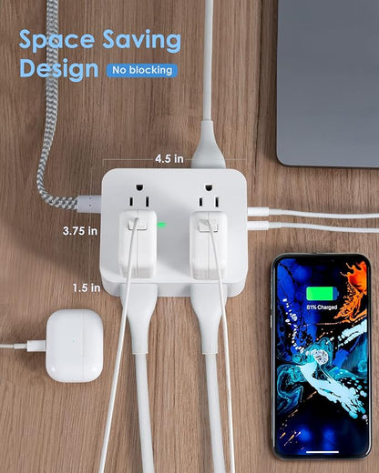 6Ft Surge Protector Power Strip with USB C, HANYCONY Extension Cord with 8 Outlets(2.2 IN) 4 USB Ports(2 USB C), Flat Plug, Wall Mount, 3 Side Outlet Extender for Home Dorm Room Essentials, ETL Listed