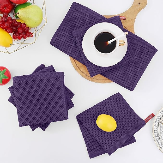 Homaxy 100% Cotton Waffle Weave Kitchen Dish Cloths, Ultra Soft Absorbent Quick Drying Dish Towels, 12 x 12 Inches, 18-Pack, Eggplant