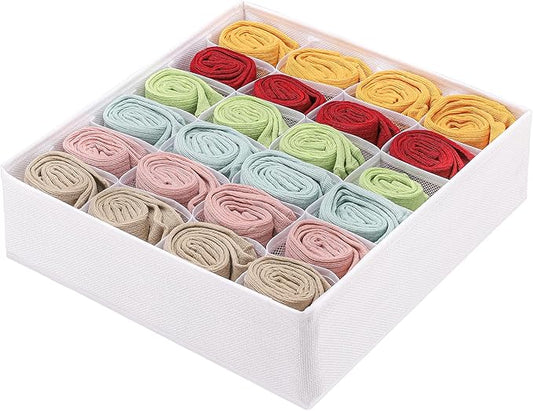 Foldable Storage Cubes Drawer Underwear Organizer Dividers， under Cabinet Organizer 24-Cell Fabric Storage Boxes for Lingerie,Socks,Ties （White）