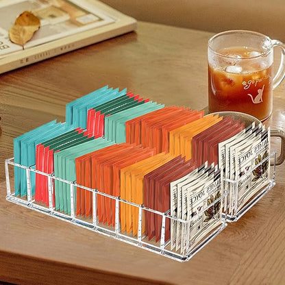 Tasybox Tea Bag Organizer, Clear Acrylic Tea Bag Holder, Tea Packet Storage for Drawer, Pantry, Kitchen, Cabinet, Countertop, 2 Pack