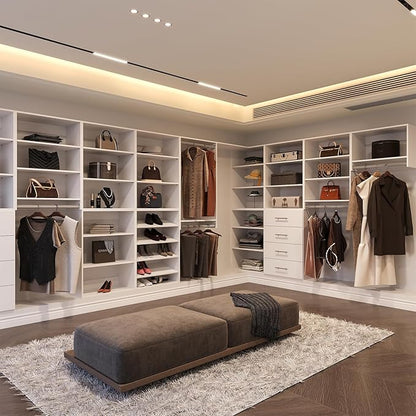 2 Pack Corner Closet Unit, Modular Closet System, Wood Closet System Organizer with Storage for Walk In Closets, Clothing Rack Wardrobe Closet for Hanging Clothes, Bedroom, White, 14"W
