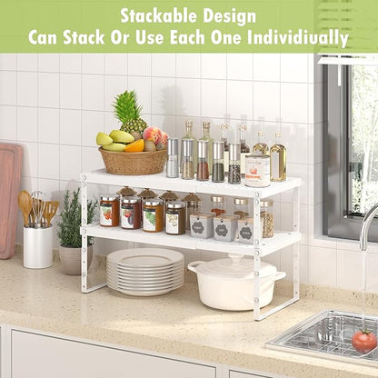 RUILALIFE Expandable Cabinet Organizer Shelf With Adjustable Height, Stackable Kitchen Countertop Organizer Rack, Adjustable Shelf Riser For Kitchen Counter, Pantry, Cupboard, Desk, Tabletop
